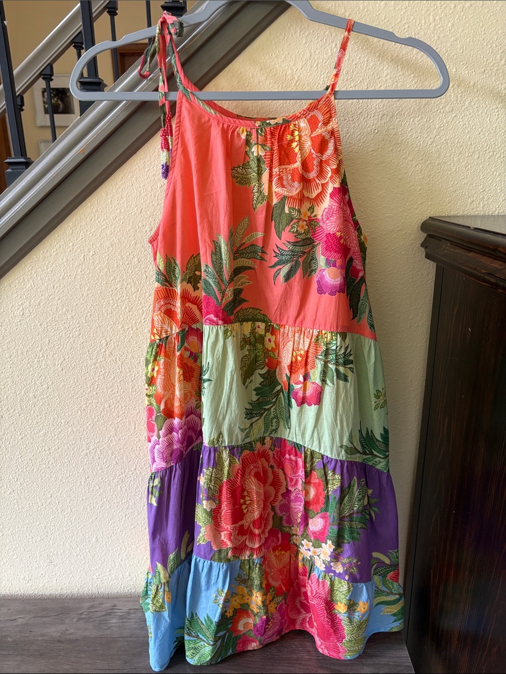 FARM Rio for Anthropologie NWOT Halter Floral Tiered Mini Dress Size XS